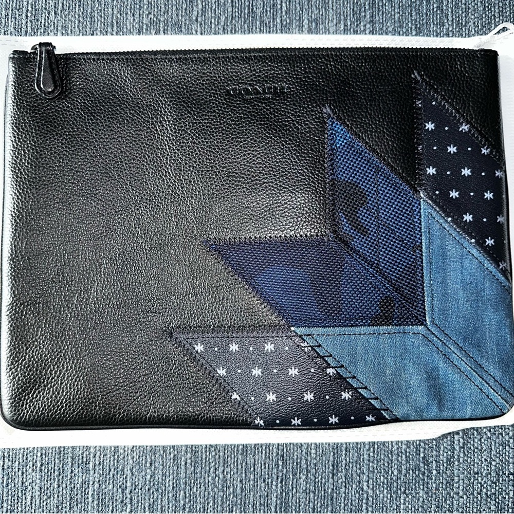 Coach 2018 Black Leather &  Denim Patchwork Clutch